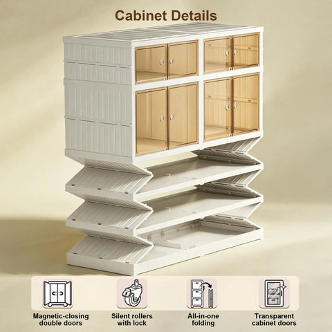 Extra Large White Plastic Collapsible Storage Bins With Tight Lids Five Tier Modular Drawer Cabinet clear double doors and shelves.