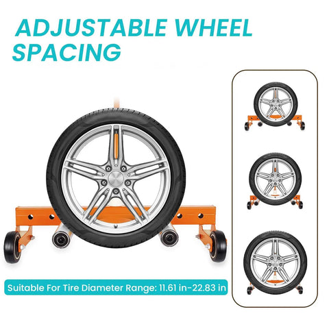 Adjustable wheel spacing on Built To Last Heavy Duty Adjustable Tire Wheel Dolly Moves 440 Lbs With Alloy Steel Frame.