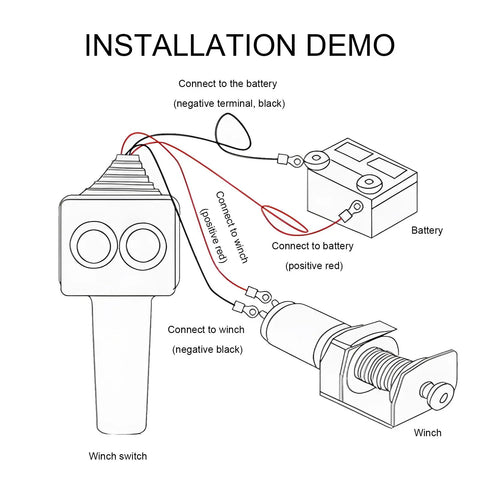 Installation demo for Jnixij Wired Winch Handheld Remote Controller wiring to battery and winch connections.