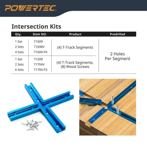 Three Inch T Track Intersection Kit With Predrilled Mounting Holes For Universal T Track And Woodworking Jigs And Fixtures Includes Four T Track Segments on workbench