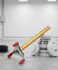 Ergonomic Smoke Transducer Removal Tool With 11 Point 8 Inch Extension Handle next to a ceiling smoke detector in a blank room.