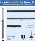 Adjustable Door Security Bar And Window Jammer, 18 To 50 Inch Reach, Heavy Duty Steel Build, 3 Pack Kick Proof Gate Blocker parts and measurements