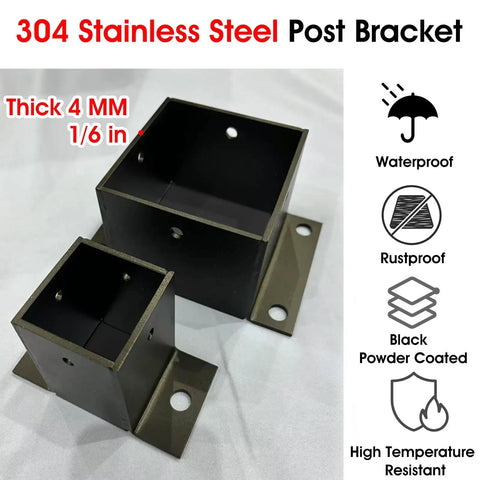 Heavy Duty Post Anchor Brackets Kit For Concrete And Wood Decking Base Plate Black 4x4 Posts Easy Install Metal Flange For Pergolas Fences And Mailboxes Rust Resistant 304 Stainless Steel Supports 440lb Load