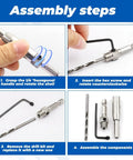 Step-by-step assembly instructions for Dead On Self Centering Hinge Drill Bit Set for Doors and Cabinets.