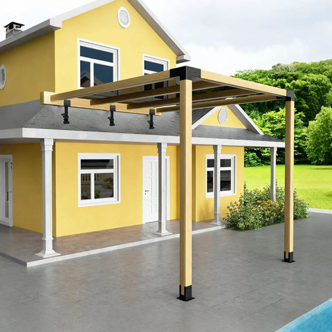 Beefed Up Heavy Duty Adjustable Patio Roof Riser Brackets Kit installed on pergola frame