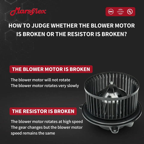 Heavy Duty Front Blower Motor For 2013 To 2016 Dodge Dart Tough Built HVAC Heating Fan Replacement Unit side view with label.