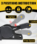 Retractable Tie Down Straps For Any Trailer 1In By 6Ft Bolt On Transom Mount showing tighten, locked, free spool options