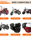 Mini bikes and engines showcasing compatibility for Three Quarter Inch Crankshaft Holder Tool Kit Replacement For Predator 212 Engine GX160 GX200 DIY Friendly Five Point Five And Six Point Five HP Small Engines Coleman CT200U EX BT200X Axis M200 Baja Warrior MB200 KT196 Mini Bike Go Kart Parts