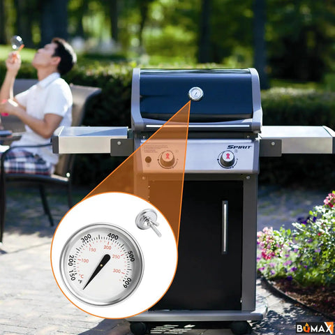 Smokehouse Ready Grill Thermometer Bbq Temperature Gauge Replacement For Weber Parts 7581 65040, mounted on a Spirit grill.
