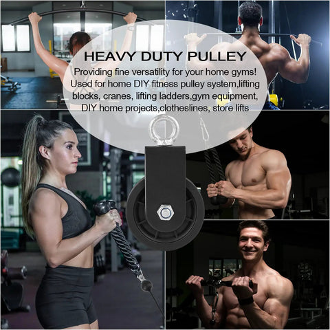 3.54 In Cable Pulley 360 Rotation Traction Wheel With Carabiner And Strap in use for home gym lifting exercises.
