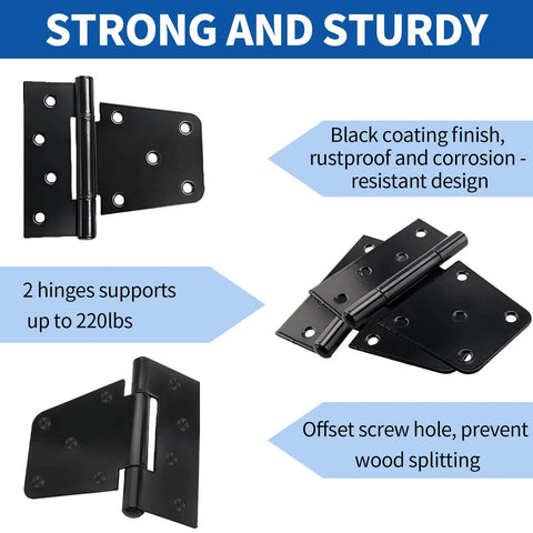 Heavy Duty Black Gate Hinges 3.5 Inch With Screws Pack Of 6 For Wood Fences Barn Doors Outdoor showing rustproof design and strength