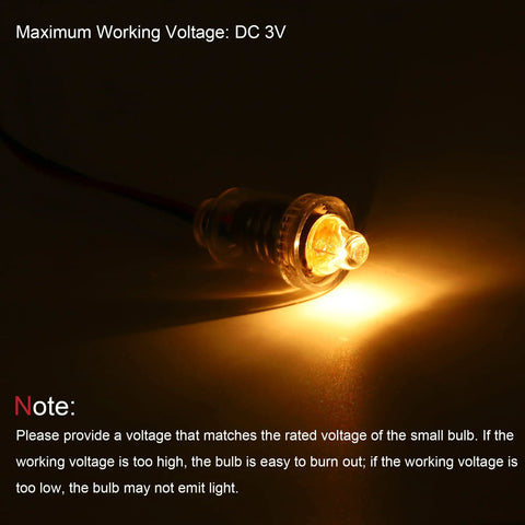 Hella Bright E10 Miniature Bulbs, DC 3V Warm Yellow Glow Screw Base Torch Lamps Indicator Lights, lit close-up of lighted bulb.