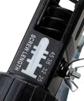 Close-up of Badass Adjustable Automatic Chain Screw Gun Adapter For Drywall And Plasterboard showing screw length setting on a black frame.