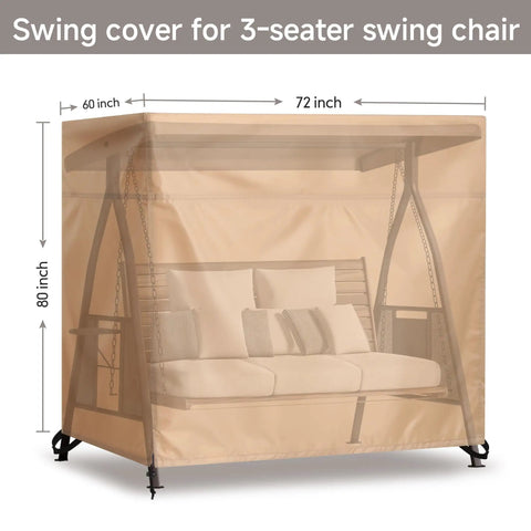 Beige Outdoor 3 Seater Hammock Swing Chair Cover For Patio Water Resistant All Weather Protection Fits 80 Inch Long By 60 Inch Deep By 72 Inch High Breathable 400D Polyester With Elastic Hem