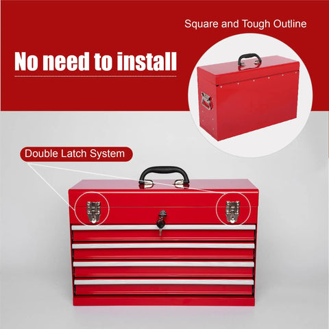 Badass 21 Inch Auto Lock Rolling Tool Chest With Ball Bearing Slides Eva Padded Mobile Storage Cabinet Red Gear Haul Rig For The Daily Grind Crew Ops, showcasing double latch system and sturdy design.