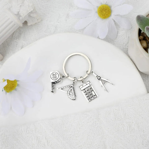 Architect Keychain With Geometry Ruler And Mini Calculator Dope Engineer Gift For Teachers And Architecture Fans