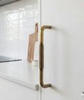 Solid Brass Cabinet Handle With Coiled Wire Grip, Vintage Industrial Style, Antique Brass Finish, Handcrafted Hardware For Cabinets Or Drawers, Durable Metal Pull With Boss Retro Vibe, 40 Cm Tall.