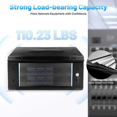 Heavy-Duty Badass 4U Wall Mount Network Rack Cabinet With Lockable Tempered Glass Door Keeping Switches Routers And Server Gear Tight And Safe In Any Office Setup 24 Inch Deep showing strong load-bearing capacity and iron plate.