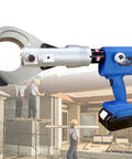 Beefed-Up Pro-Grade Heavy Duty Hydraulic Cable Cutter Tool for 0 To 30 And 65 mm forming a V-shaped jaw against a construction site.