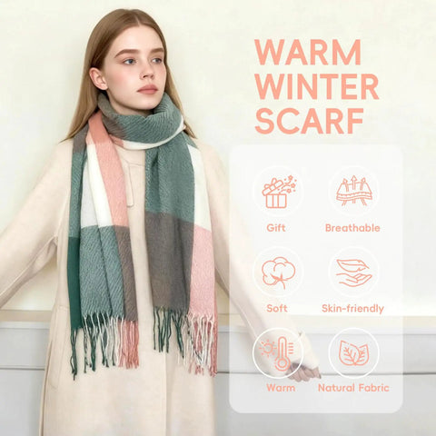 Cozy Mohair Style Winter Scarf For Women And Men Large Chunky Cashmere Feel Shawl Wrap 82.7 by 13.8 Inches With Tassels
