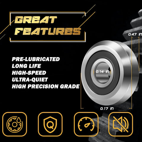 16 Pack RM2 2RS 3/8 Inch V Groove Roller Bearings Heavy Duty Shielded Precision Ball Bearings Linear Motion showcased with features.