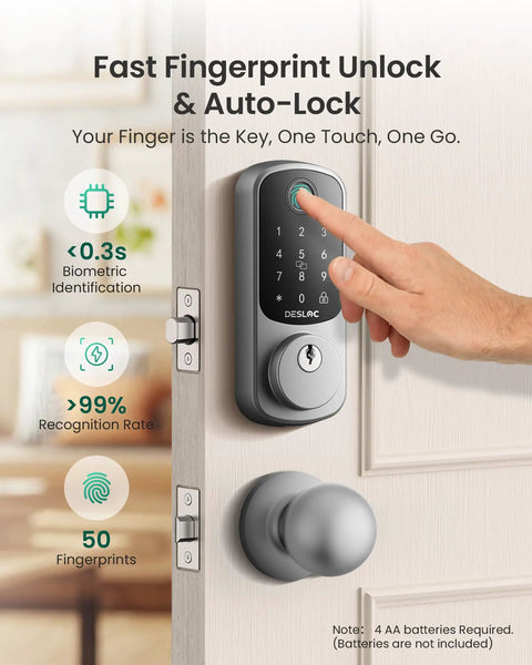 Rock Solid Fingerprint Smart Door Lock Featuring A Genuine Childsafe Classic Round Knob Keep Kids And Pets Totally Locked Down Slick Biometric Handle Daily Heavy Duty Zinc Housing For Real Home Safety with biometric keypad and knob.