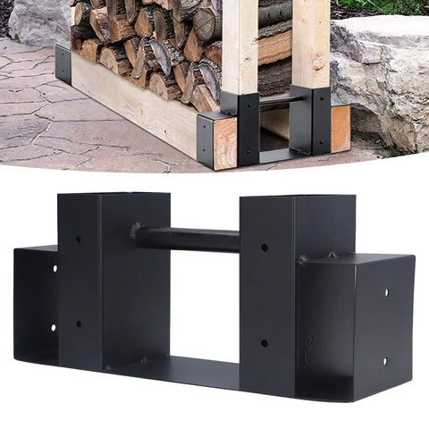 Heavy Duty Outdoor Firewood Rack With Adjustable Length Bracket Kit For Any Backyard Fire Pit Weatherproof Black Wood Storage For Logs And Kindling Built Tough Frame Easy Assembly Keeps Your Patio Clean And Ready