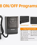 Outdoor Digital Light Timer Outlet 7 Day Programmable Plug In Switch With Dual Grounded Sockets showing digital display and two outlets.