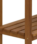 Slatted shelf detail of Tioman Outdoor Potting Bench In Natural Hardwood For Small Patios And Balconies With A Tall Open Frame And Slatted Shelves