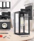 Two Pack Dusk To Dawn Outdoor Wall Lanterns With Sensor Matte Black Exterior Porch Lights E26 Base Socket dimensions and details