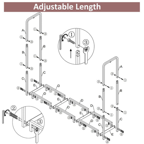 Assembly diagram for 4Ft Firewood Rack Stand Built Tough Heavy Duty Wood Storage Stack Holder For Indoor Outdoor Use Adjustable Length