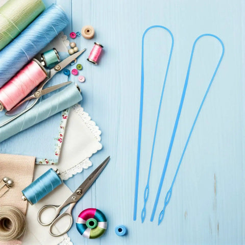 Grab And Go 5Pc Plastic Drawstring Threader Tool Set For Pants And Jackets, Wear Resistant And Universal Compatibility, Easy Elastic Waistband Threading, Drawstring Insertion Aid With Large Eye For Quick Home Sewing; blue plastic threaders on sewing tools