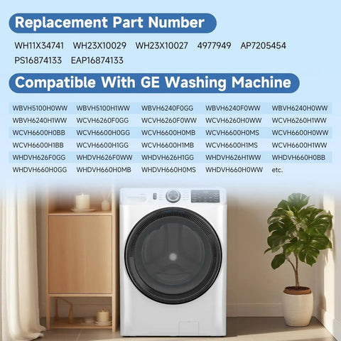 Washer Drain Pump Filter Replacement For GE Washing Machines GFW450 Series GFW550SSN0WW beside a plant and table