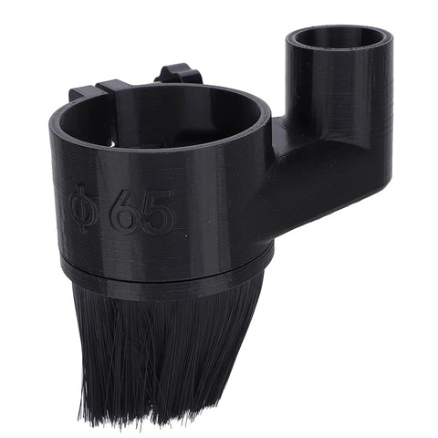 Close-up of 65mm Dust Shoe for Routers Fits 1.5kW Spindles Heavy Duty Dust Cover and Brush Cleaner, black plastic with brush.