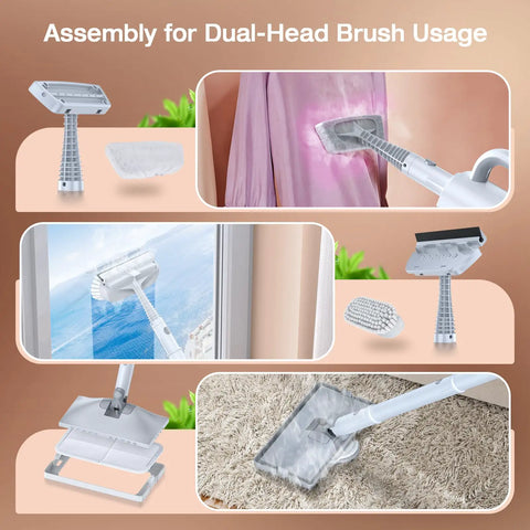 Kick Ass With This Top Notch 10 In 1 Steam Cleaner Detachable Handheld Steam Mop for multi-surface cleaning assembly with dual-head brush.