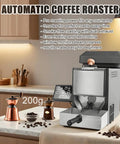 Electric Coffee Bean Roaster With Auto Baking And Transparent Viewing Drum For Home Barista Setup Built In Dust Collector on kitchen countertop.
