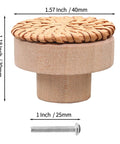 12 Pack Brown Boho Rattan Dresser Knobs With Screws Included, 40mm By 30mm Cabinet Drawer Knobs, Natural Wood Pulls For Furniture, Rustic Modern Vibe, Durable Solid Wood Construction, Smooth Finish, Easy Install. 40mm x 30mm wooden knob with 25mm screw