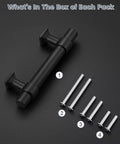 Matte Black Cabinet Pulls 5 Pack With 2.5 Inch Hole Centers T Bar Drawer Pulls and screws displayed