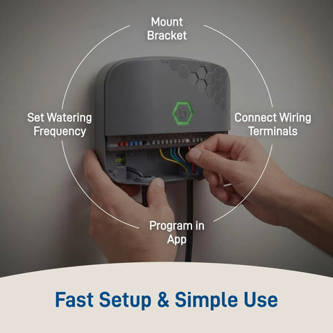 Hands installing B-hyve XR 8 Zone Smart Sprinkler Timer With WiFi App Control Indoor Outdoor Irrigation Controller setup