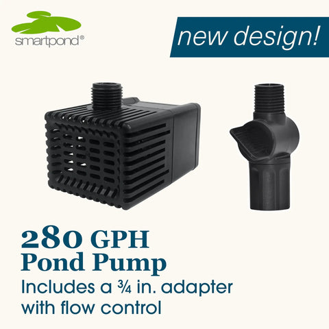 Solid 280 GPH Submersible Pond Pump With Adjustable Flow, Energy Efficient Water Circulation and 3/4 in adapter visible
