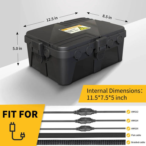 Huge Outdoor Electrical Box Waterproof 12 Inch X8 Inch X5 Inch Heavy Duty IP54 with dimensions and fit for cable types.