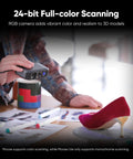 Badass Handheld 3D Scanner Delivers Tight Accuracy With Sharp Blue Light Tech For Quick Medium Scans And Dead Simple 3D Printing Workflow For Creative Pros, showcasing 24-bit scanning with RGB camera.