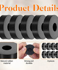 Heavy Duty Rubber Isolation Mounts And Anti Vibration Pads Built Mean To Crush Appliance Rattle With Grippy Wear Base, eight black rubber pads.
