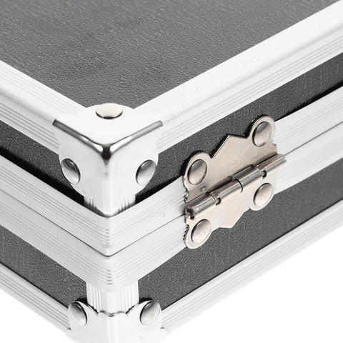 Close-up of Kick Ass Aluminum Tool Case With Secure Latch And Comfy Carry Handle, showcasing sturdy metal corners and latch.