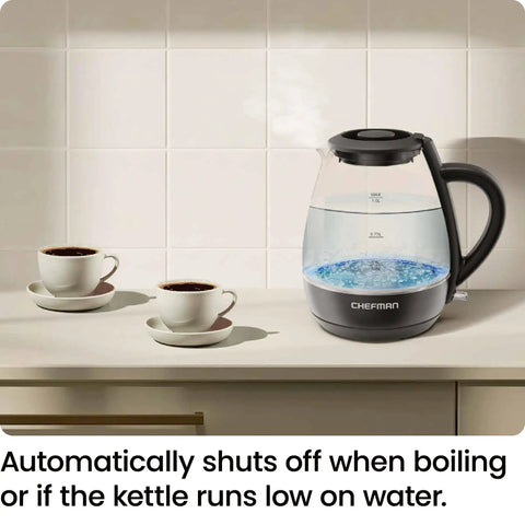 Electric Kettle With Tea Infuser 1L Compact 1500W Fast Boil Auto Shut Off No Fuss Boil Dry Protection Removable Lid on counter