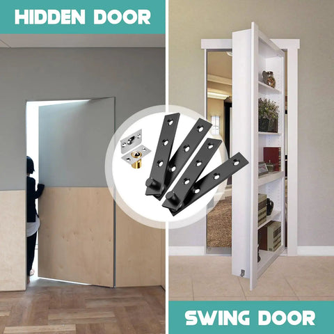Heavy Duty Hidden Pivot Hinges For Secret Doors Premium Stainless Steel Corrosion Resistant 360 Degree Rotation Invisible Door Hardware in use.