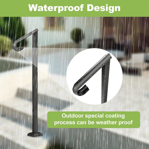 Heavy Duty Outdoor Stair Handrail For One To Two Steps, 38 Inch Wrought Iron Single Post, Rustproof Black Stair Railing Kit With Assembly Tools For Concrete Or Wood Steps, Includes Inline Post Bracket And Easy Install Hardware For Quick Setup in rain
