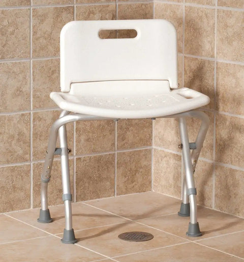 Folding Bath Seat With Back Support For Safe No Fuss Shower Time Portable Shower Bench White Easy To Fold And Store Built In Non Slip Textured Seat Ideal For Seniors Disabled Caregivers And Home Use in a tiled bathroom corner