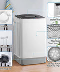 Fully Automatic Portable Washing Machine With Built In Drain Pump And Hands Free Spin Cycle, featuring stainless steel tub and drain components.