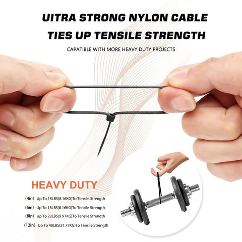 Self Locking Nylon Cable Ties 1000 Pack With Assorted 4 Inch 6 Inch 8 Inch 10 Inch 12 Inch Sizes For Multi Purpose Wire Management